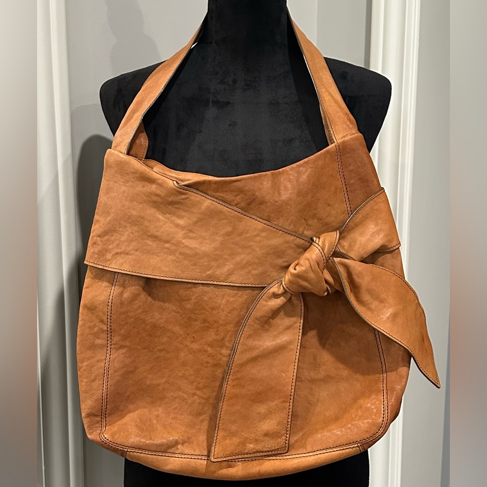VTG KOOBA Caitlin Shoulder Bag Wide Straps Knotted Detail Cognac Leather BOHO